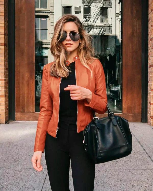 Jaqueta de couro feminina laranja