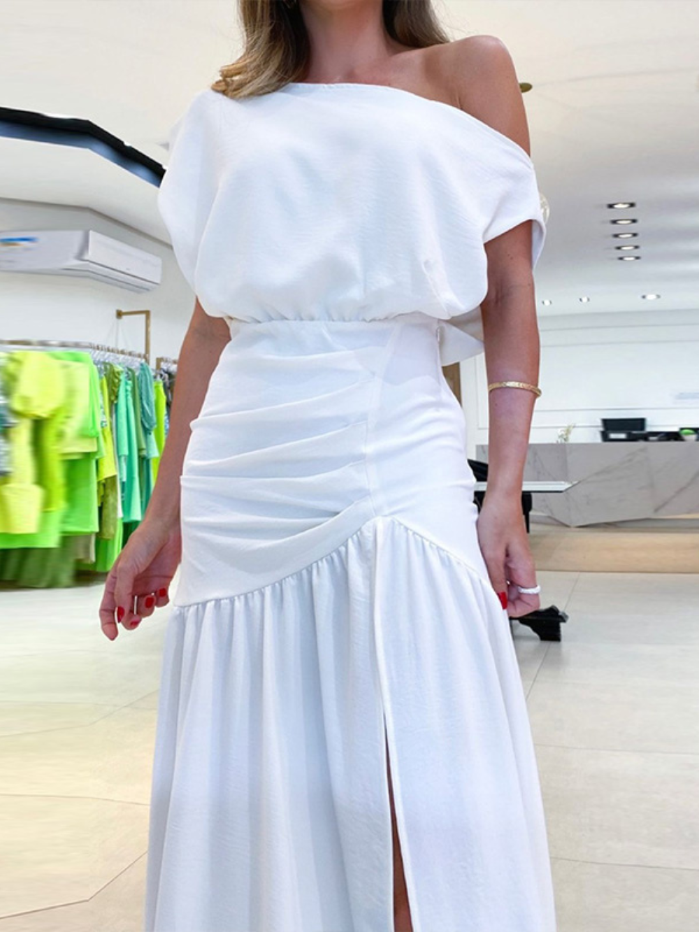 Vestido longo de fenda branco