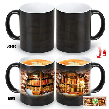 Caneca Cerâmica Mágica com Estante de Livros – Efeito Térmico