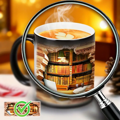 Caneca Cerâmica Mágica com Estante de Livros – Efeito Térmico