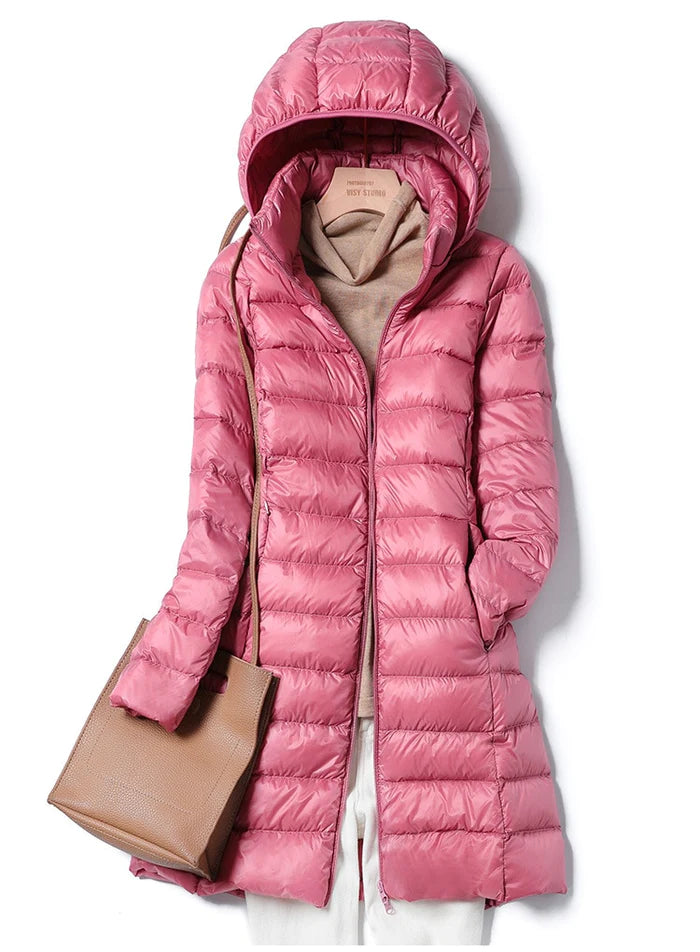 Jaqueta Puffer Longa Rosa